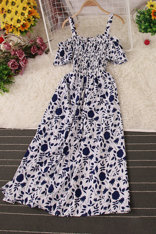 Floral Off Shoulder Strap Ruffle Maxi Dress