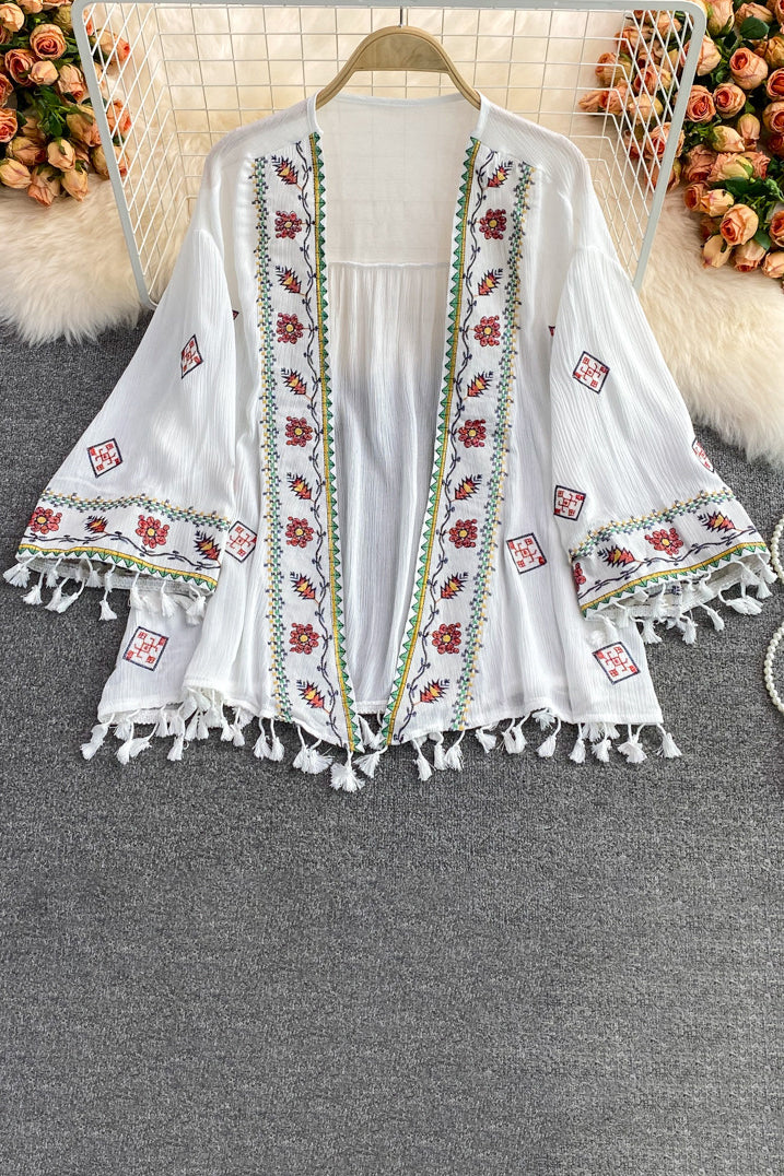 Boho Lace Tassel Long Sleeve Cardigan Top