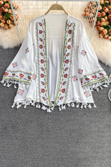Boho Lace Tassel Long Sleeve Cardigan Top