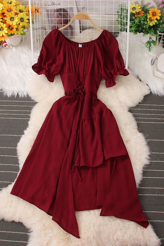 Short Sleeve Strappy Irregular Maxi Dress