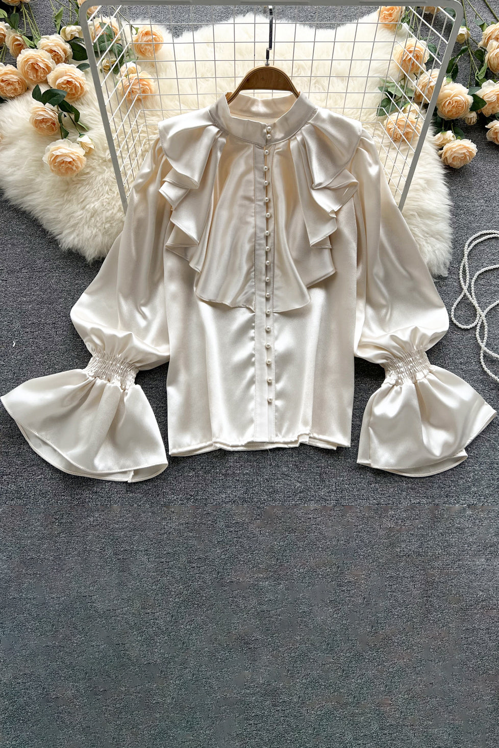 Lace Long Sleeve Buttons Tops