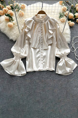 Lace Long Sleeve Buttons Tops