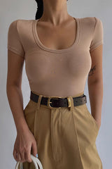 Short Sleeve Crew Neck Ribbed Tank Tops Fitted Crop Shirts