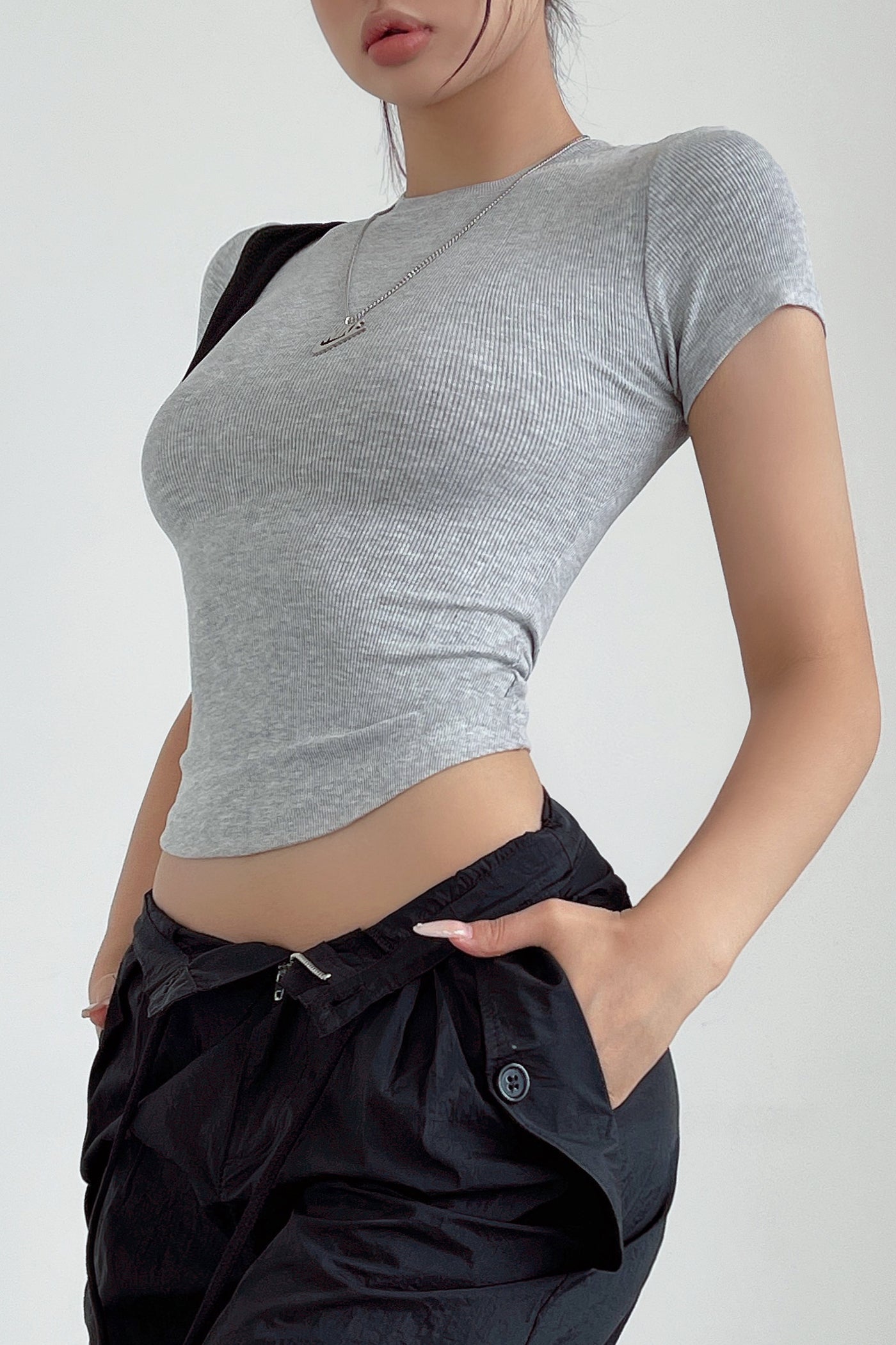 Tight Stretch Scoop Neck Short Sleeve Tops