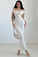 Strapless Short Sleeve Bodycon Maxi Dress