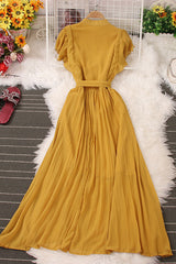 Buttons Strappy Pleated Dress