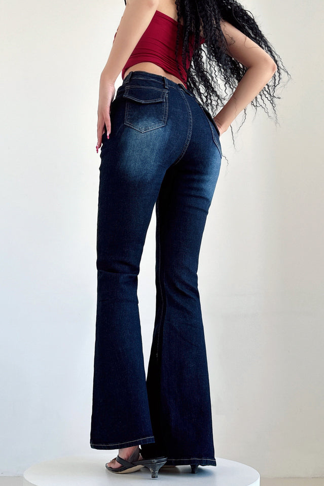 Retro Bodycon Buttons Zip V-Waist Pants Trousers Jeans