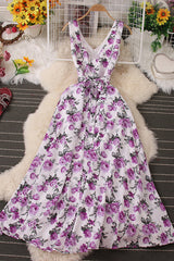 Flower Print Sleeveless Strappy Maxi Dress