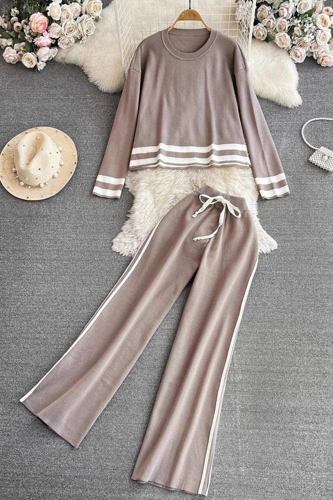 Long Sleeve Knit Top Pants Trousers Set Two-Piece
