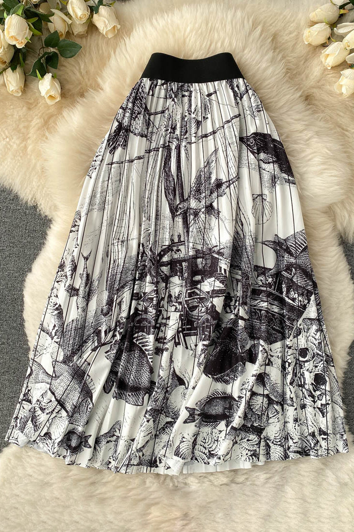 Print Pleated Skirt
