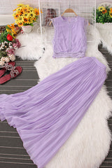 Sleeveless Lace Vest Tank Top Ruffle Skirt Set Two-Piece