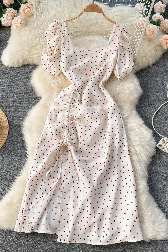 Ruffle Polka Dots Short Sleeve Dress