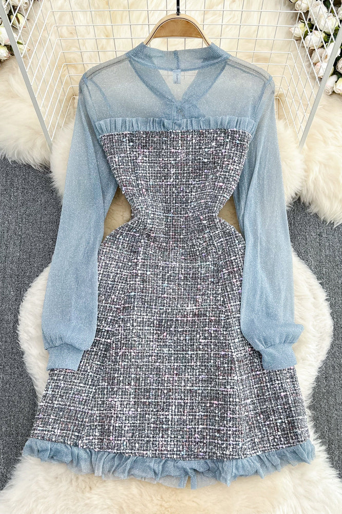 Gauze Long Sleeve Lace Mini Dress