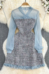 Gauze Long Sleeve Lace Mini Dress