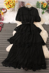 Short Sleeve Lace Chiffon Maxi Dress