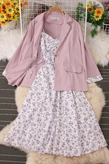 Floral Strap Maxi Dress Coat Set Two-Piece
