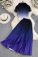 Gradient Color Short Sleeve Tops Skirt Set Two-Piece