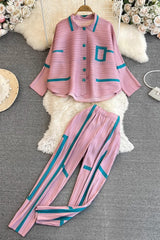 Ruffle Long Sleeve Shirt Top Pants Trousers Set Two-Piece