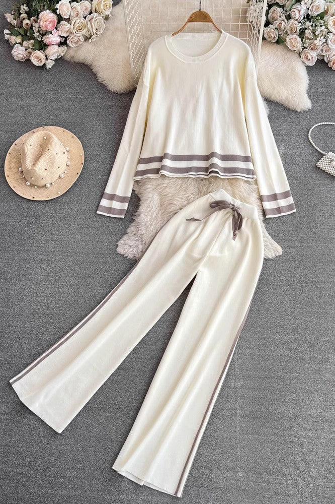 Long Sleeve Knit Top Pants Trousers Set Two-Piece