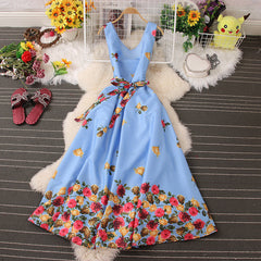 Flower Print Sleeveless Strappy Maxi Dress