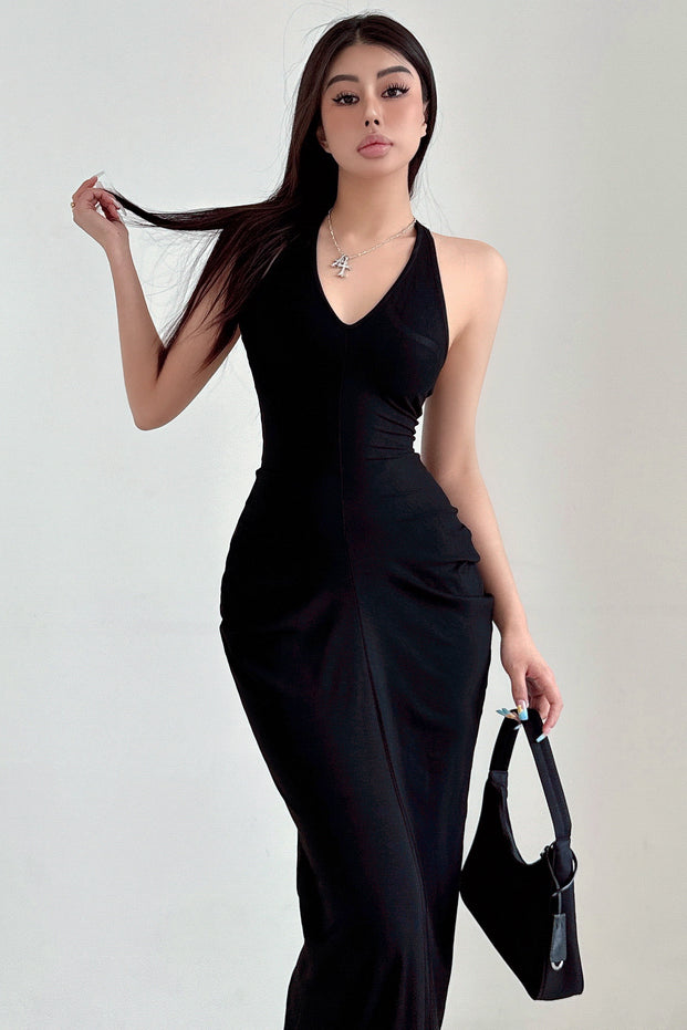 V-Neck Sleeveless Backless Ruffle Maxi Dress