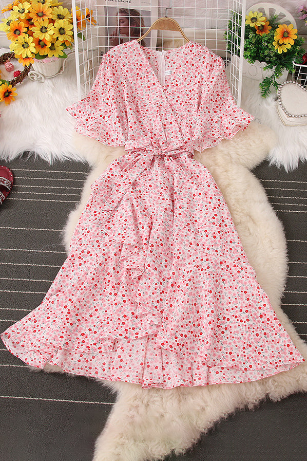 V-Neck Short Sleeve Strappy Maxi Dress
