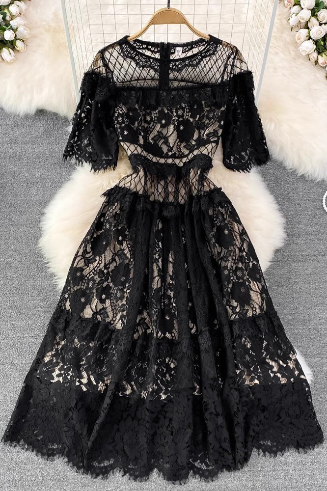 Embroidery Hollow Lace Maxi Dress