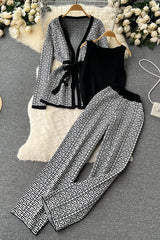 Vest Tank Top Cardigan Coat Pants Trousers Set Three-Piece