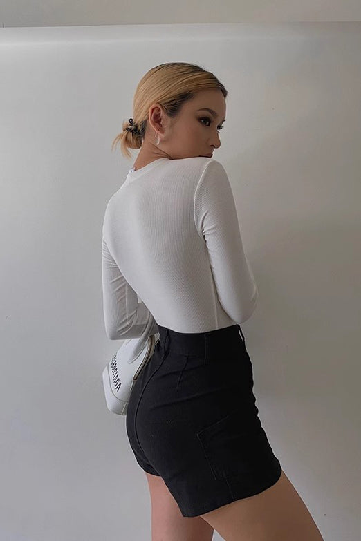 Crew Neck Ribbed Tops Fitted Basic Shirt