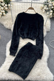 Knit Crop Top Sweater High Waist Skirt Set Two-Piece