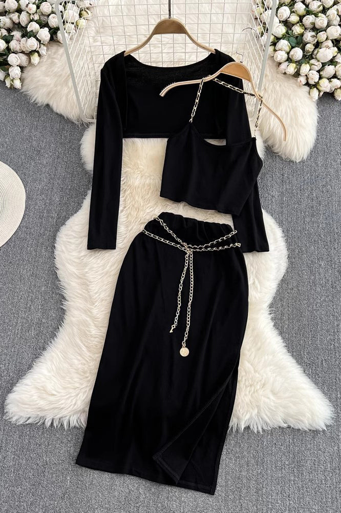 Strap Vest Tank Top Skirt Set Three-Piece