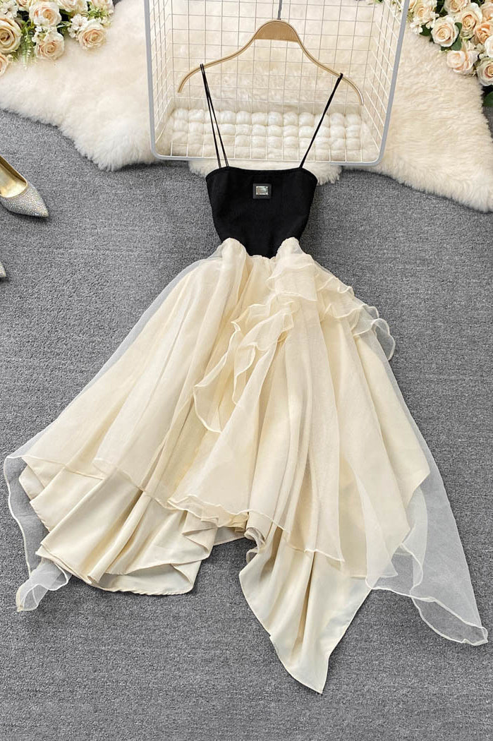 Off Shoulder Strap Zip Irregular Maxi Dress
