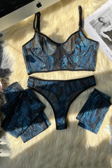 Tie Dye Gloves Stockings Underwear Lingerie Set Four-Piece Set