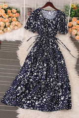 Floral Strappy Short Sleeve Maxi Dress
