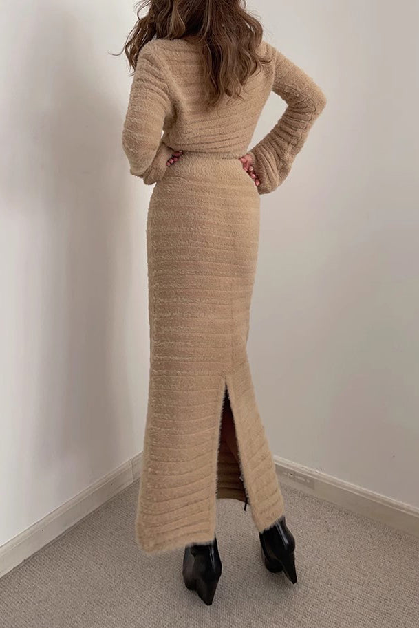 Long Sleeve Crop Sweater & High Waist Skirt Two Piece Set