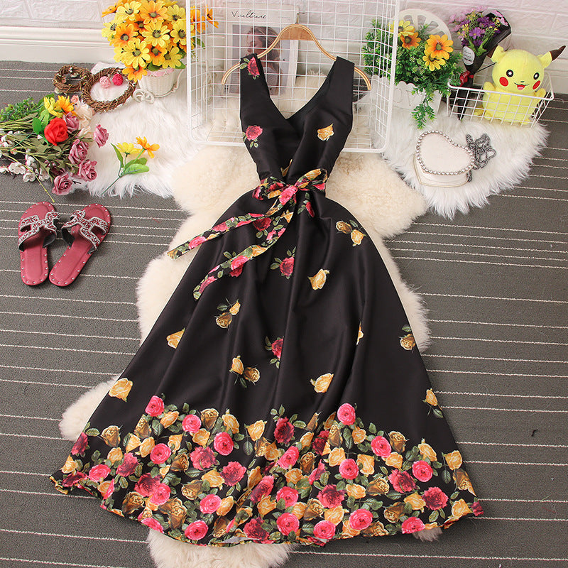Flower Print Sleeveless Strappy Maxi Dress