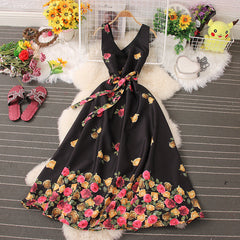 Flower Print Sleeveless Strappy Maxi Dress