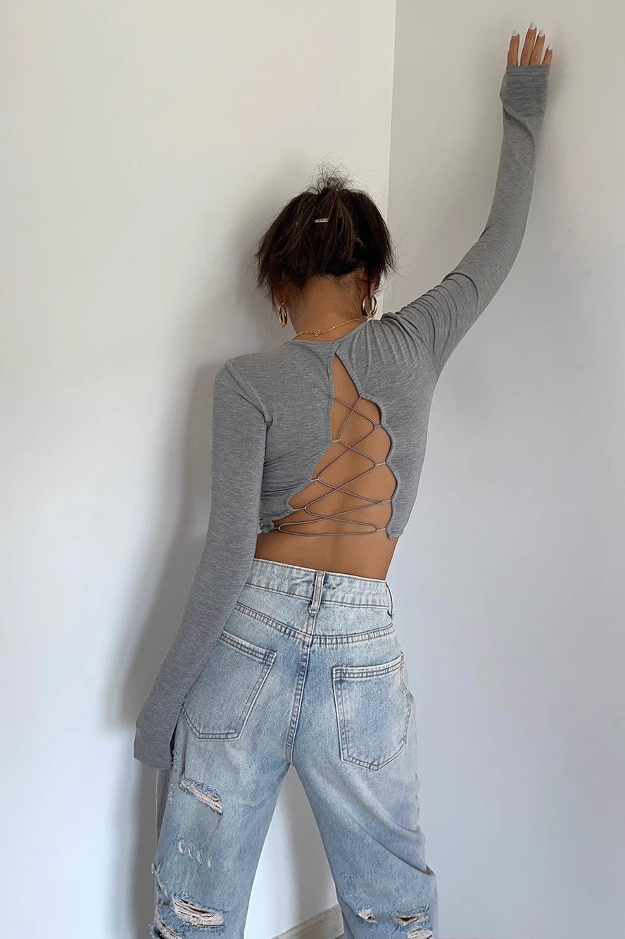 Backless Crew Neck Fitted Shirt