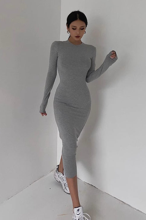 Crew Neck Long Sleeve Bodycon Dress