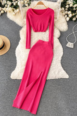 Long Sleeve Tops Skirt Set Two-Piece