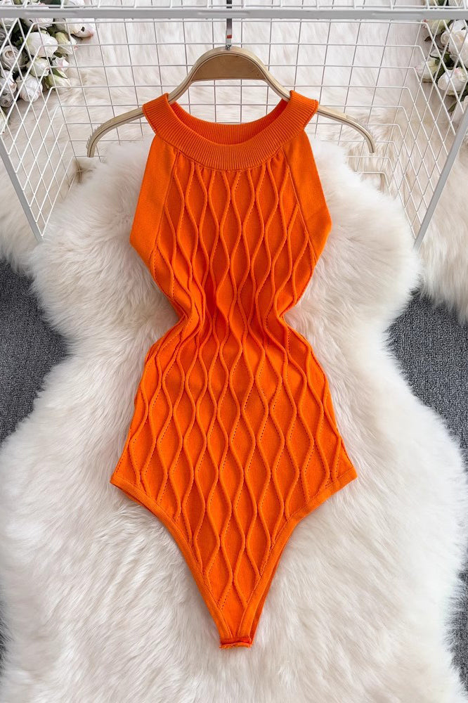Sleeveless Halter Knit Bodysuits