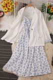 Floral Strap Maxi Dress Coat Set Two-Piece
