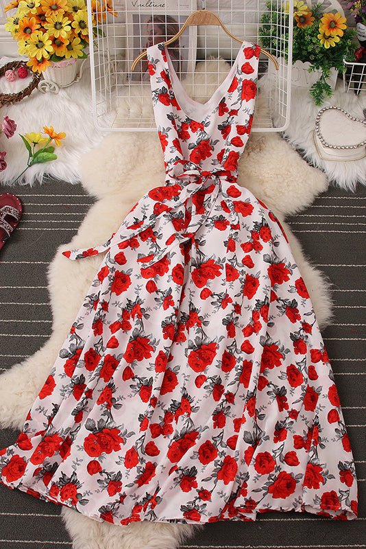 Flower Print Sleeveless Strappy Maxi Dress