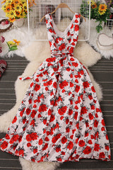 Flower Print Sleeveless Strappy Maxi Dress