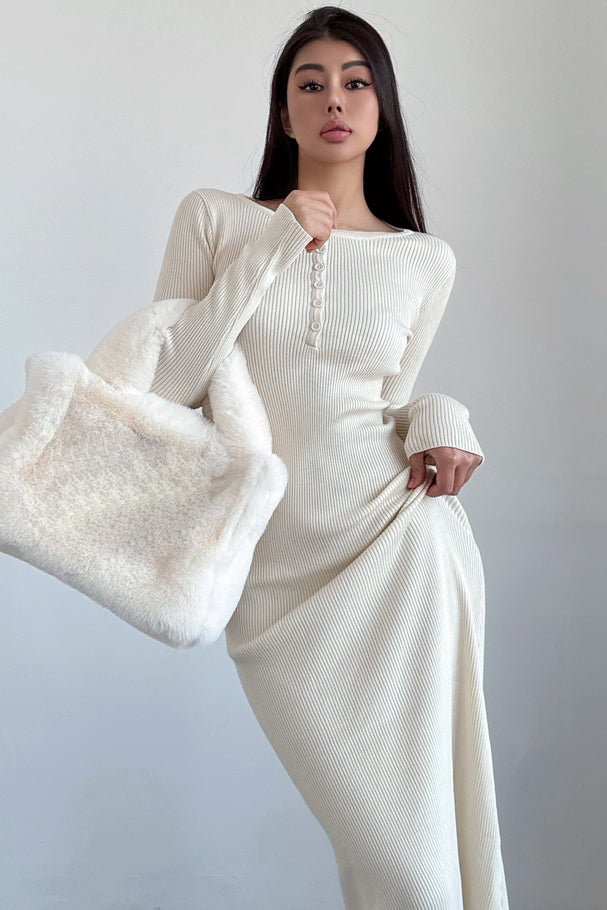 Buttons Knit Long Sleeve Maxi Dress