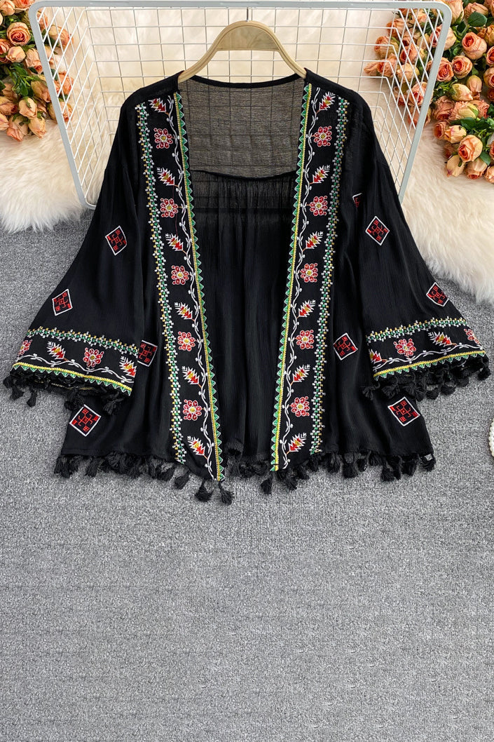 Boho Lace Tassel Long Sleeve Cardigan Top