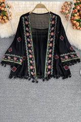 Boho Lace Tassel Long Sleeve Cardigan Top