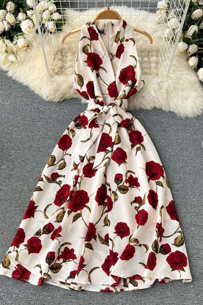 Flower Print Sleeveless Maxi Dress