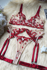 Gauze Embroidery Underwear Lingerie Set