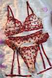 Heart Embroidery Gauze Underwear Lingerie Set